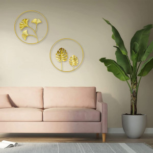 Set 2 decoratiuni de perete Ginkgo, metal, auriu, diametru 24 cm - Img 5