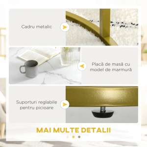 Set 2 masute de cafea rotunde stivuibile, otel/placi aglomerate 15mm, masa mare Ø74x46.3cm + masa mica Ø59x38.5cm, capacitate 15kg/masa, picioare reglabile, alb/auriu - Verificat A · Re-Bloom - Img 5
