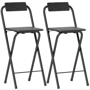 Set 2 scaune de bar pliabile, suport picioare, MDF/otel, 37x45x87cm, Negru - Verificat A · Re-Bloom