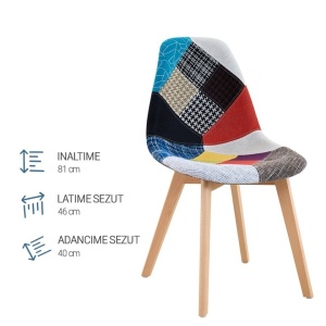 Set 2 Scaune Living/Bucatarie Karll, Sezut Spuma, Picioare Lemn Fag, Inaltime Sezut 46 cm, Design Modern Dining/Living, Capacitate 120 kg, Multicolor - Img 4