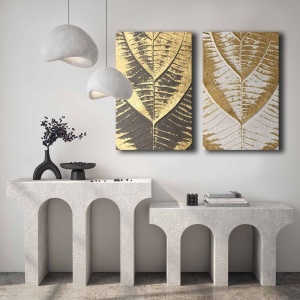 Set 2 tablouri decorative canvas, 2x45x70 cm, dimensiune totala 95x70 cm, panza 100% 2.8mm, cadru lemn pin 100%, gri/auriu - Verificat A · Re-Bloom - Img 4