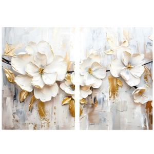 Set 2 tablouri decorative canvas model floral, 2x80x120 cm, panza/lemn, gri/auriu - Verificat A · Re-Bloom