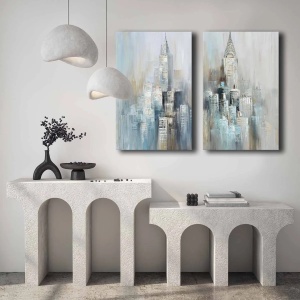 Set 2 tablouri decorative Re-Bloom, lemn masiv/panza, multicolor, 95 x 70 cm