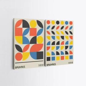 Set 2 tablouri decorative Re-Bloom, model geometric, lemn/panza, multicolor, 50 x 70 cm - Img 2