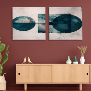Set 2 tablouri decorative Re-Bloom, panza/lemn, gri/albastru, 50 x 50 cm - Img 3
