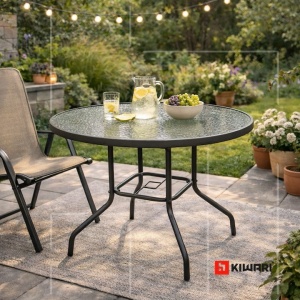 Set 20 mese rotunde Kiwari Porto, diametru 90 cm, inaltime 71 cm, 4 persoane, gradina/terasa, gri  - Img 2