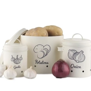 Set 3 recipiente pentru depozitarea legumelor, Navaris, Crem, Resigilat, Grad A