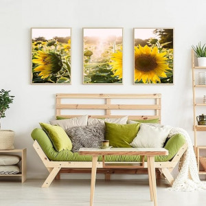 Set 3 tablouri model floarea soarelui,  panza, multicolor, 40 x 30 x 0,03 cm