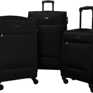 Set 3 trolere Toronto, roti pivotante, maner telescopic, cifru de inchidere, poliester, inaltime 58/ 69/ 80 cm, negru