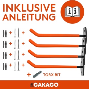 Set 4 suporti de perete pentru jante Gakago, metal, negru/portocaliu, 26 x 9 x 5 cm