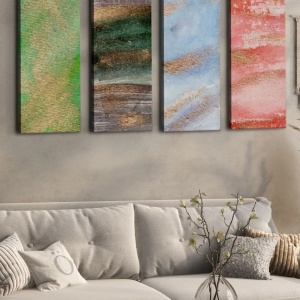 Set 4 tablouri decorative canvas, 4x30x90 cm, panza/lemn, multicolor - Verificat A · Re-Bloom