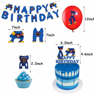 Set aniversar animat pentru copii CMDXBD, model Poppy Playtime, latex/hartie, rosu/galben/albastru, 32 piese
