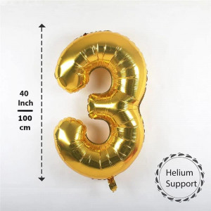 Set aniversar cu balon si lumanare pentru 5 ani REVIBOS, folie/ceara, auriu, 100 cm / 12,5 x 3,5 cm - Img 6