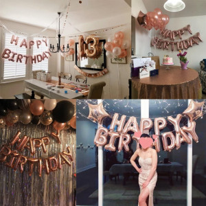 Set aniversar cu banner si 12 baloane Tumao, latex/folie, rose, 40 cm - Img 6