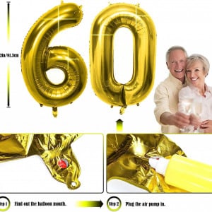 Set aniversar pentru 60 de ani ZNZ, hartie/folie/latex, negru/auriu, 40 piese