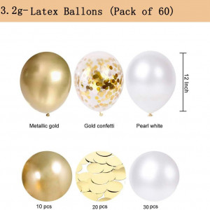 Set baloane Elion, latex, alb/auriu, 60 piese - Img 4