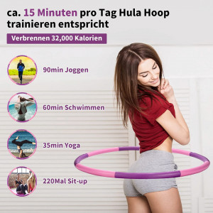Set cerc pentru fitness/masaj si coarda de sarit Hula Hoop Zitfri, spuma EVA, negru/roz/mov, 100 cm - Img 4