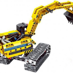 Set constructie excavator Modbrixm, 342 piese,  plastic, galben/gri/negru, 38 x 28 x 7 cm