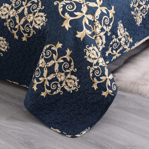 Set cuvertura de pat si 2 fete de perna VIVILINEN, poliester/bumbac, albastru inchis/alb/auriu, 170 x 210 cm - Img 4
