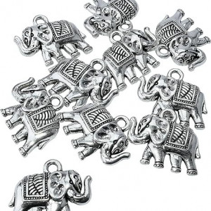 Set de 10 pandantive cu elefant AERZETIX, metal, argintiu, 19 x 16 mm - Img 2