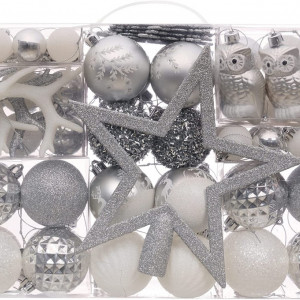 Set de 100 globuri Victor's Workshop, plastic, argintiu/alb, 41,5 X 12 X 24 cm