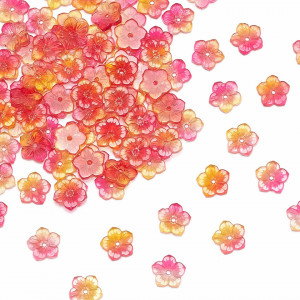 Set de 100 margele URLIFEHALL, floare, sticla, rosu/galben - Img 1