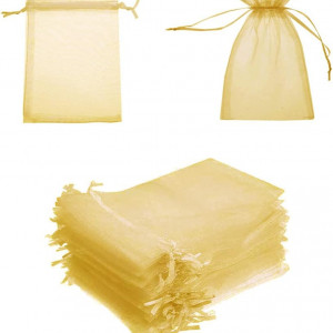 Set de 100 saculeti SVUPUE, textil, auriu, 7 x 9 cm