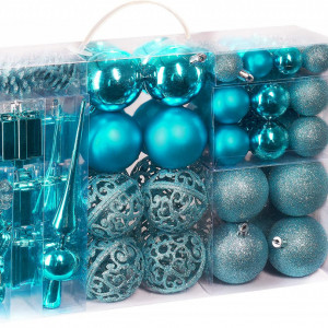 Set de 101 globuri pentru Craciun Brubaker, albastru, plastic, 3,5 - 5,5 cm