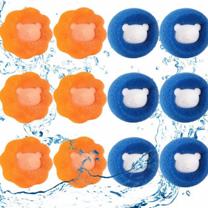 Set de 12 bile pentru indepartarea parului din masina de spalat Miotlsy, burete PU/PP, albastru/portocaliu, 6 x 6 cm - Img 1