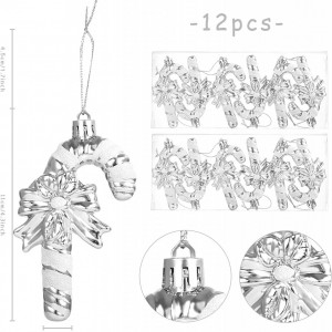 Set de 12 decoratiuni bastonase de Craciun Gwhole, argintiu/alb, plastic, 11 cm - Img 7