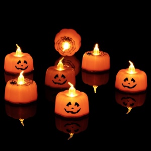 Set de 12 lumanari pentru Halloween Litake, LED, model dovleac, plastic, portocaliu, 4,2 x 4,8 cm