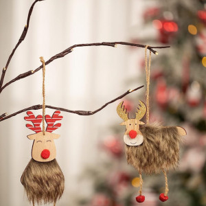 Set de 12 ornamente pentru brad Valery Madelyn, lemn/textil, natur/alb/rosu - Img 7