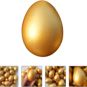 Set de 12 oua pentru Paste Jojofuny, lemn, auriu, 6 x 4,5 cm - Img 2