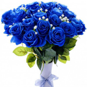 Set de 12 trandafiri artificiali Hawesome, matase/plastic, albastru/verde, 52 x 7 cm - Img 6