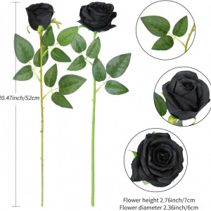 Set de 12 trandafiri artificiali Hawesome, matase/plastic, negru/verde, 52 x 7 cm - Img 7