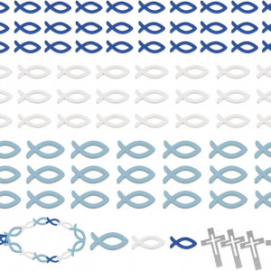Set de 120 accesorii pentru masa STOUCLA, lemn, cruce/peste, alb/gri/albastru