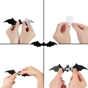 Set de 120 stickere cu lilieci pentru Halloween Kimimara, PVC, negru