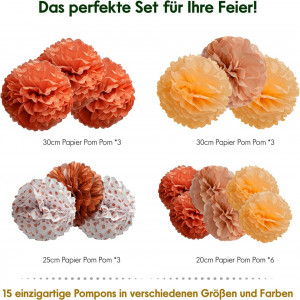 Set de 15 pompoane Balloono, hartie, portocaliu/alb, 20/25/30 cm - Img 6