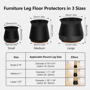 Set de 16 protectii pentru picioarele mobilierului Yuan & Chuang, silicon/pasla, negru/maro, 18-25 mm