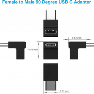 Set de 2 adaptoare USB cu unghi de 90 grade Juliyeh, negru, ABS, 13 x 13 mm