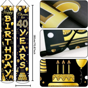 Set de 2 bannere aniversare Simmpu, textil, negru/auriu, 30 x 180 cm - Img 5