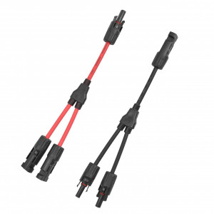 Set de 2 cabluri in forma de Y pentru panoul solar Dongge, PPO/PC/cupru, negru/rosu, 28 cm, 30A