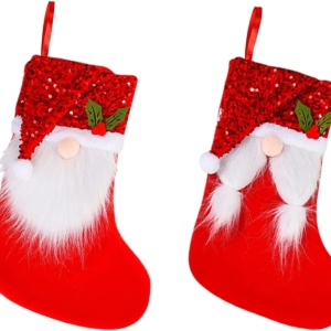 Set de 2 ciorapi pentru Craciun Meiyifan, panza, rosu/alb/verde, 37 x 24 cm