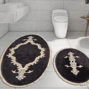 Set de 2 covorase pentru baie Boger, poliester, antracit/crem