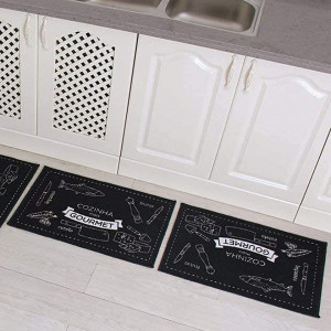 Set de 2 covorase pentru bucatarie Carvapet, textil, negru/alb, 40 x 60 cm