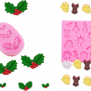 Set de 2 forme pentru prajituri de Craciun Su Mifeng, silicon, roz, 8,5 x 5,5 cm / 10 x 12 cm - Img 7