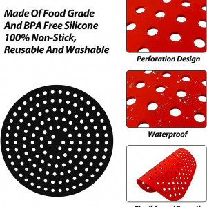 Set de 2 insertii reutilizabile pentru friteuza I-MOGOO, silicon, negru/rosu, 20 cm