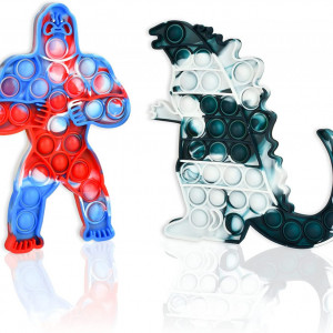 Set de 2 jucarii antistres EKKONG, model Godzilla si King Kong, silicon, multicolor
