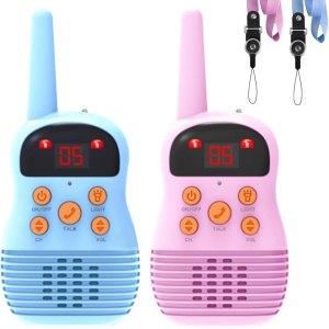 Set de 2 jucarii Walkie Talkie pentru copii Exclusky, plastic/nailon, albastru/roz/negru,