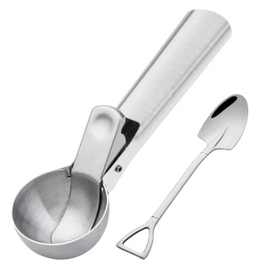 Set de 2 linguri pentru inghetata KECRULV, otel inoxidabil, argintiu, 19 x 5,9 cm / 15, 5 cm